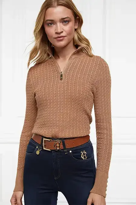 Ava Half Zip Knit (Dark Camel Marl)