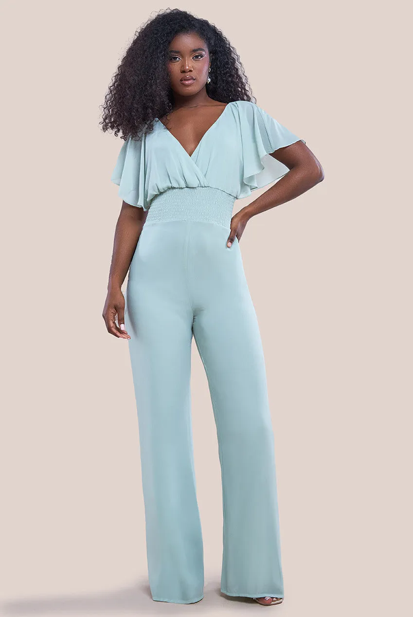 Goddiva Chiffon Jumpsuit With Flutter Sleeves