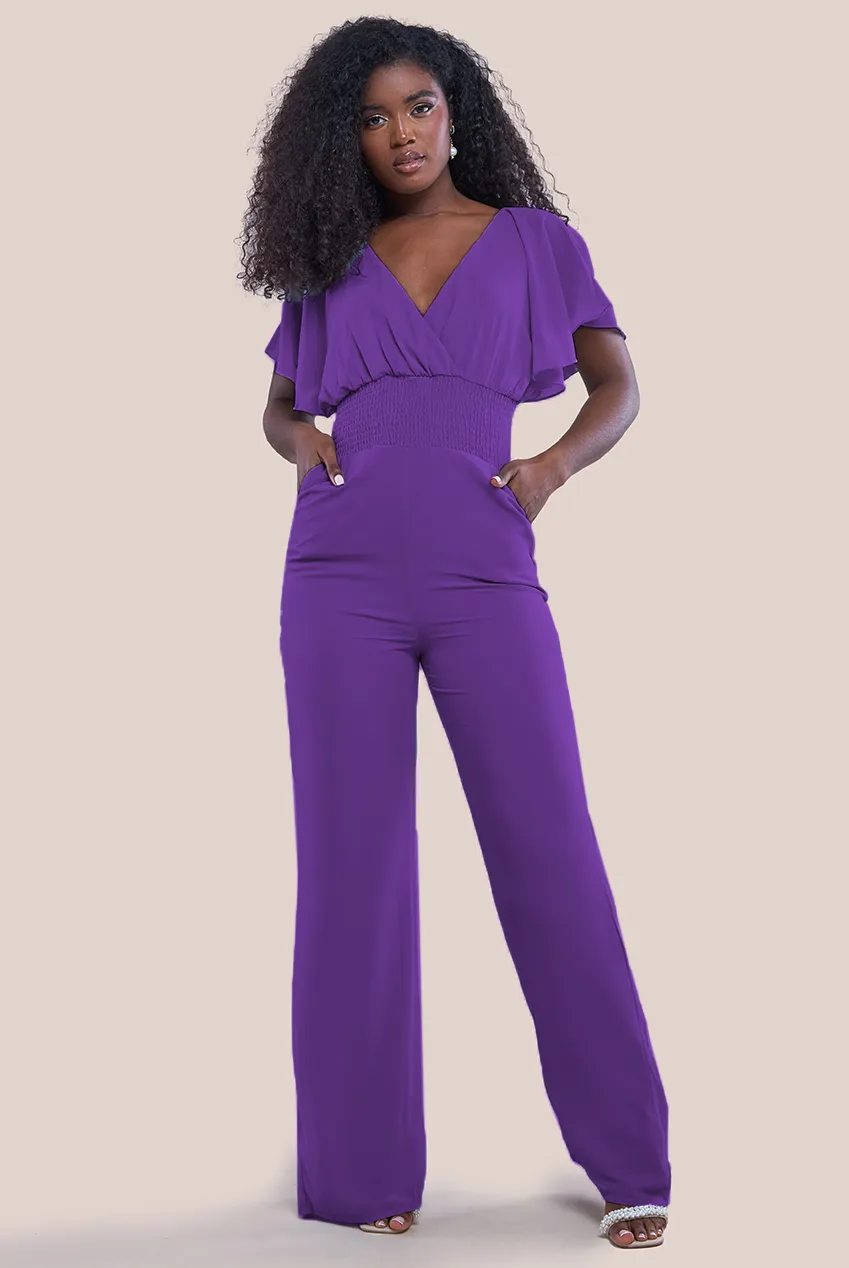 Goddiva Chiffon Jumpsuit With Flutter Sleeves