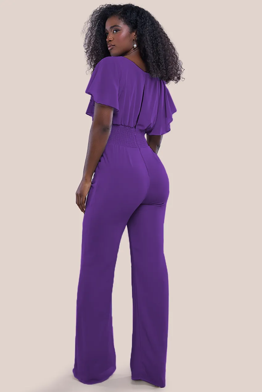 Goddiva Chiffon Jumpsuit With Flutter Sleeves