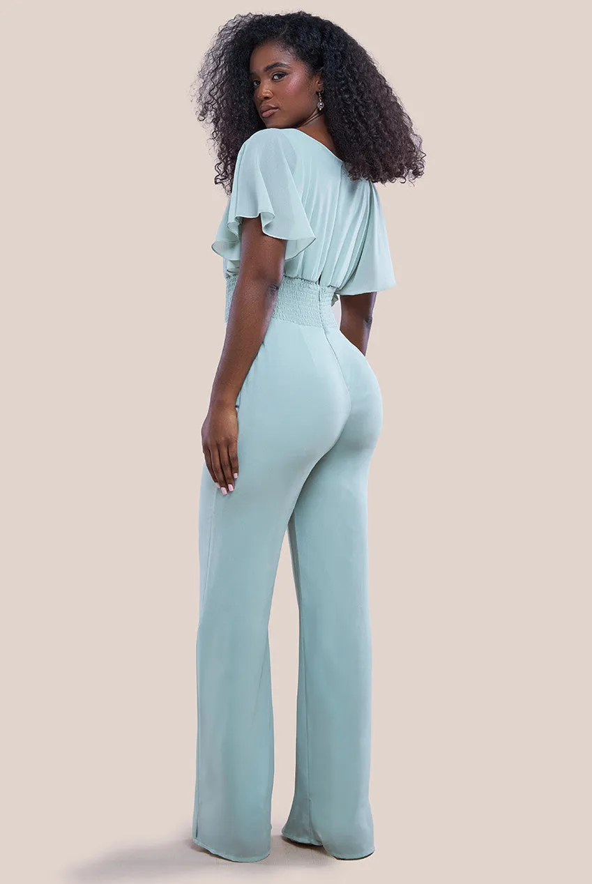 Goddiva Chiffon Jumpsuit With Flutter Sleeves