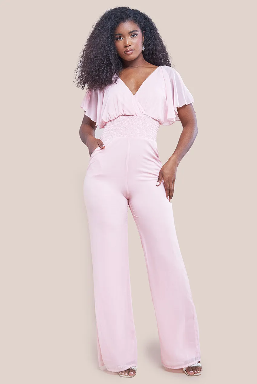 Goddiva Chiffon Jumpsuit With Flutter Sleeves