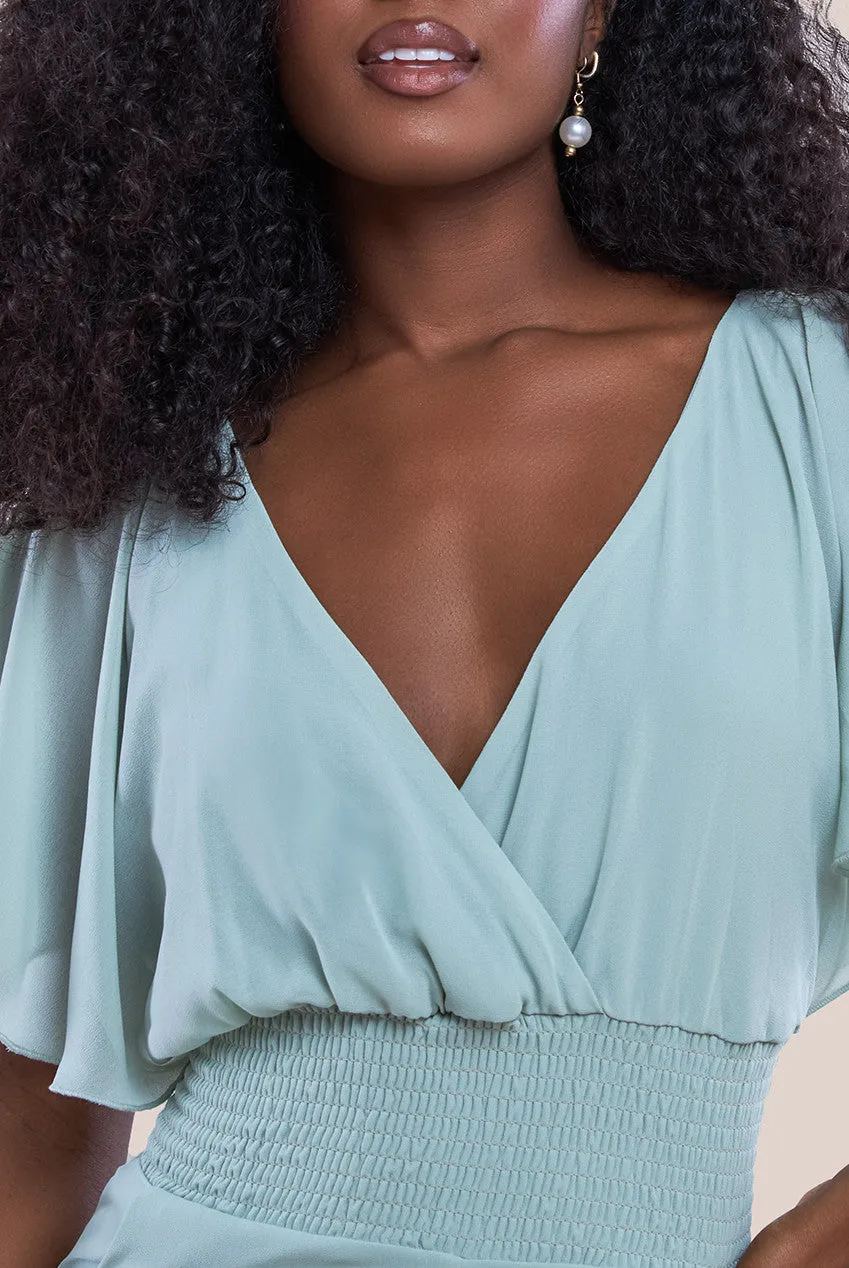 Goddiva Chiffon Jumpsuit With Flutter Sleeves