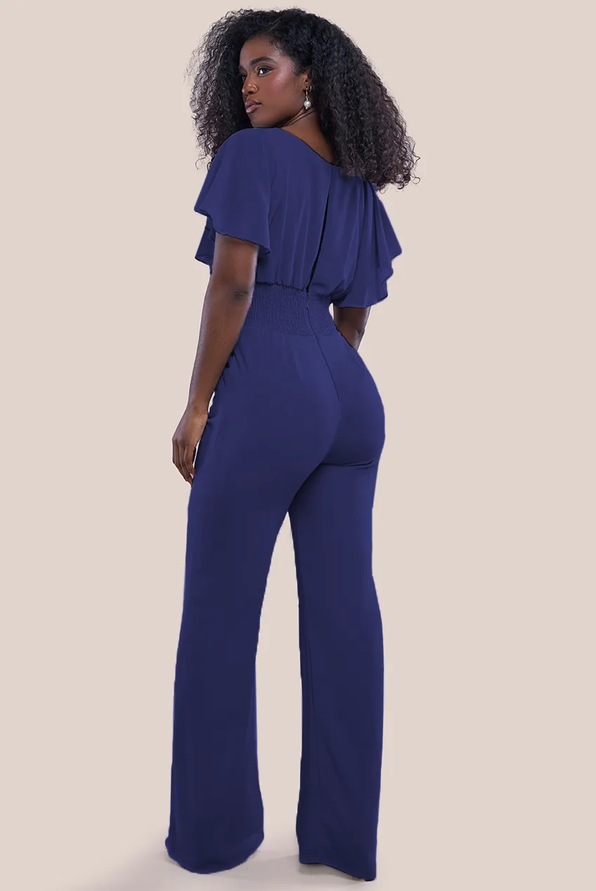 Goddiva Chiffon Jumpsuit With Flutter Sleeves