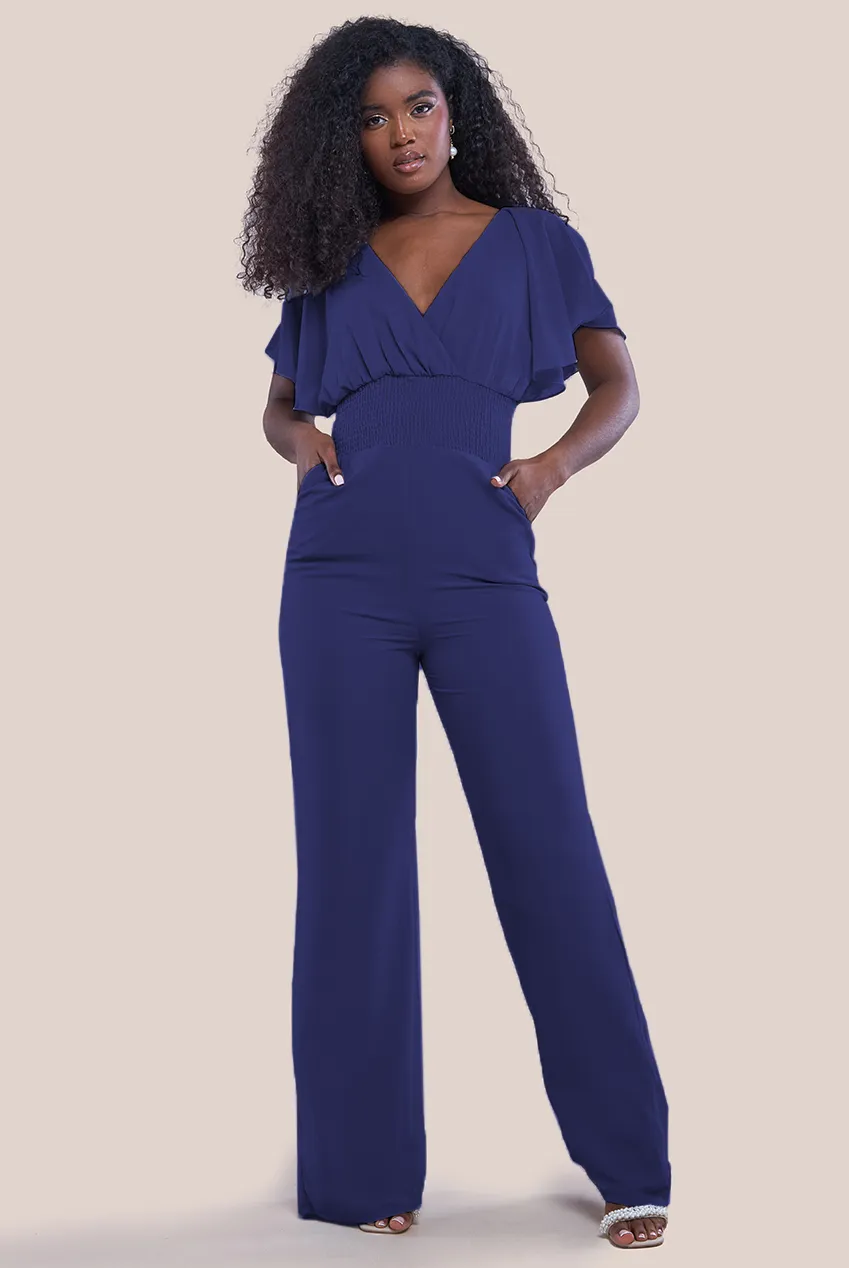 Goddiva Chiffon Jumpsuit With Flutter Sleeves