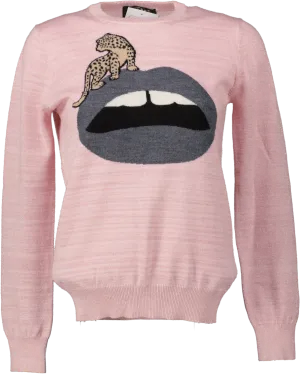 markus lupfer Metallic Pink Wool Blend Lips Jumper UK XS