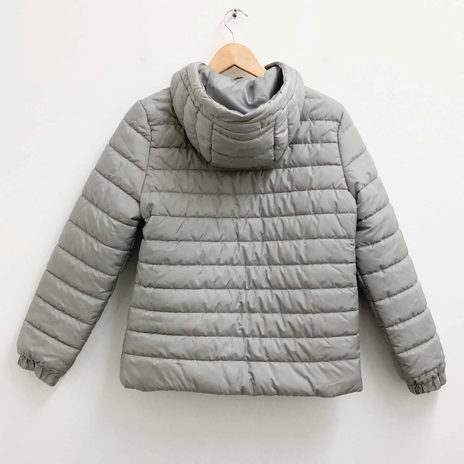 New Look Jacket UK 12 Grey Puffer Hooded Zip Front
