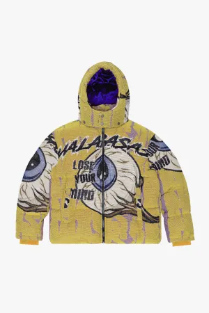 "IQ" YELLOW TAPESTRY PUFFER JACKET