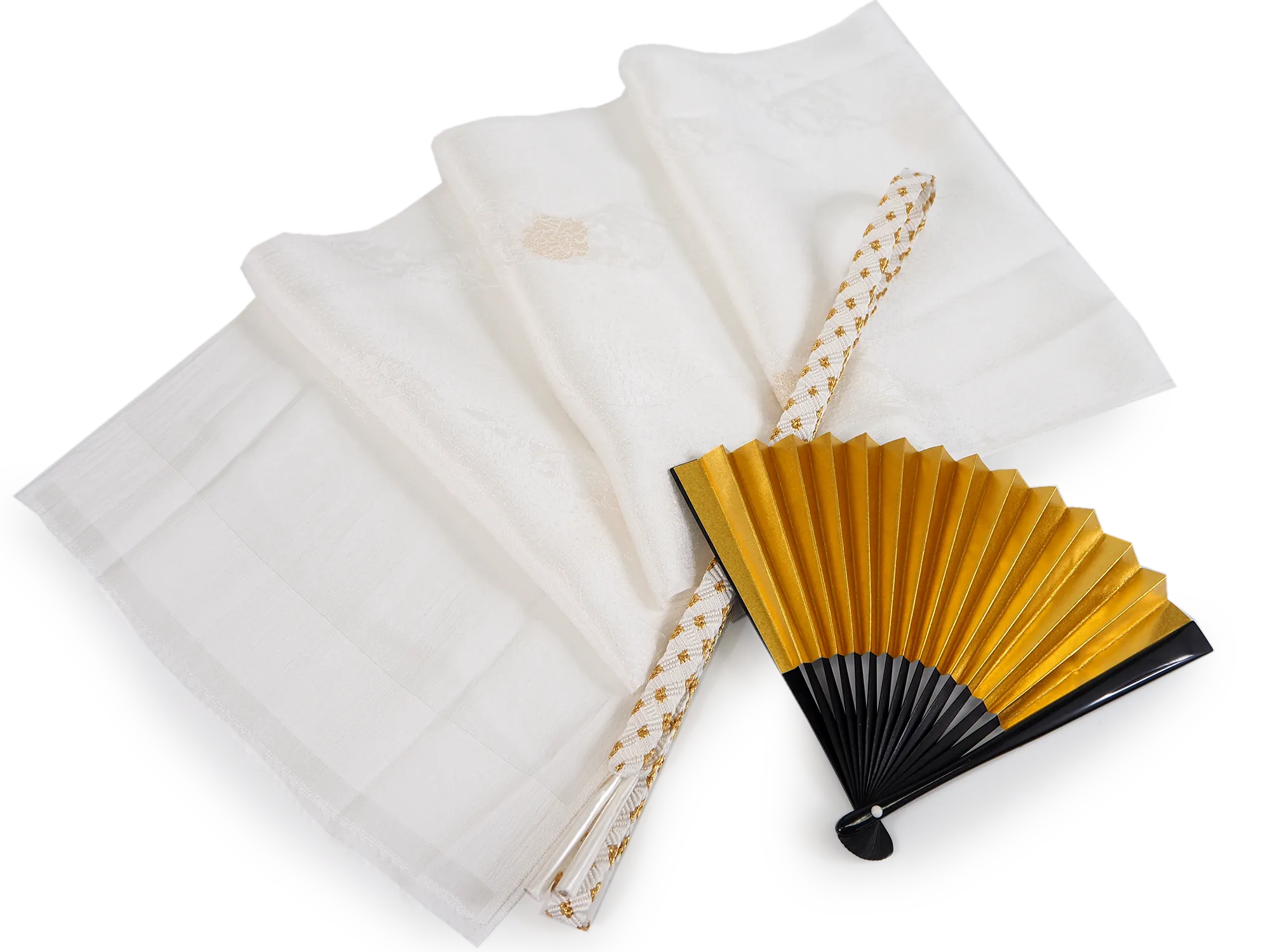 Silk Obi-age Obi-jime Suehiro(folding fan) 3 pcs White for formal